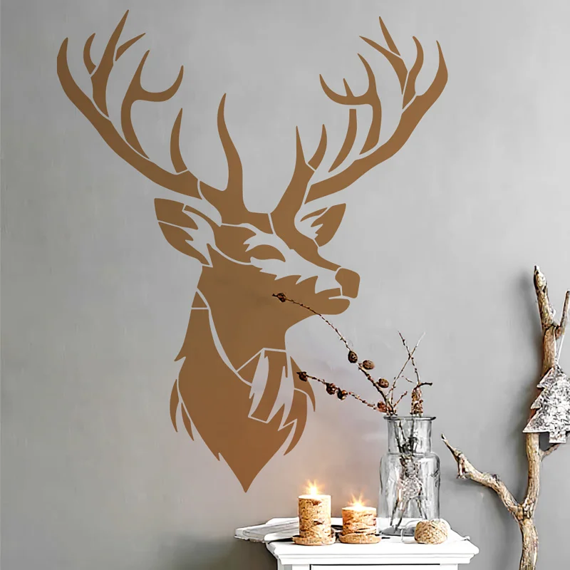 Buck Head Large Wall Stencil 30-50cm Antlers Reusable Plastic Template Hunting Lodge Decor Rustic Animal DIY Painting Furniture