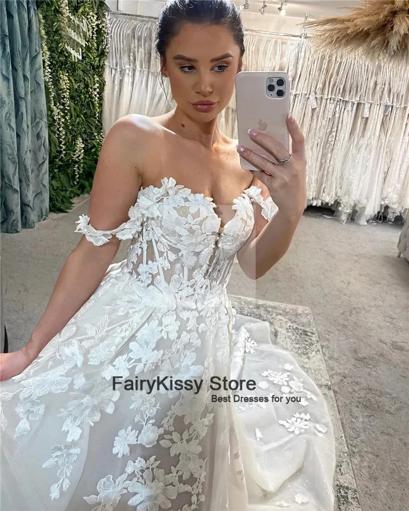 FairyKissy Ivory Lace Wedding Dresses Off The Shoulder Corset Bride Dress Elegant A Line Side Split Bride Wedding Gowns 2025