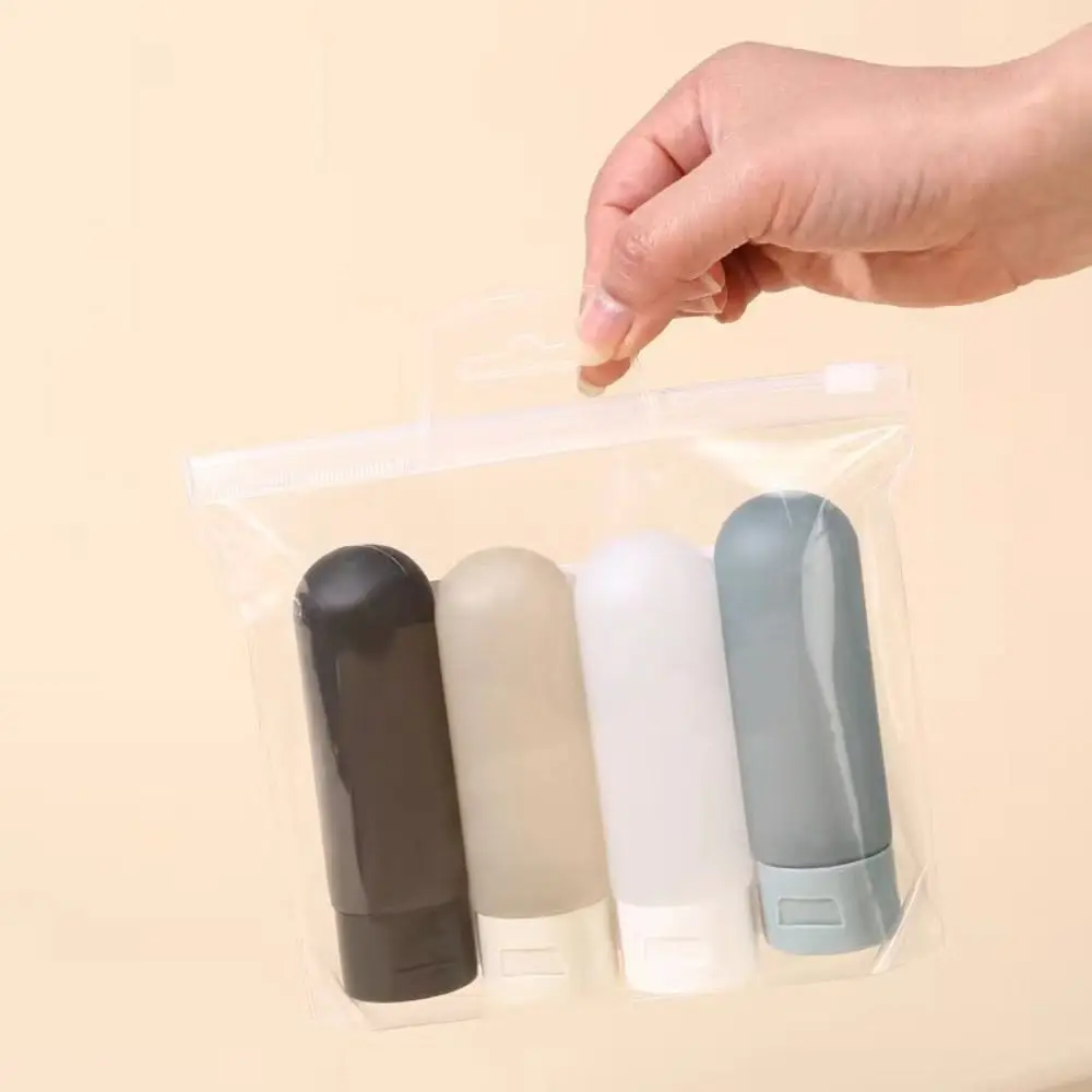 Clear Leak Proof 4 Pcs Travel Bottles Silicone Squeezable Shampoo Container Portable BPA Free Refillable Tubes Trip