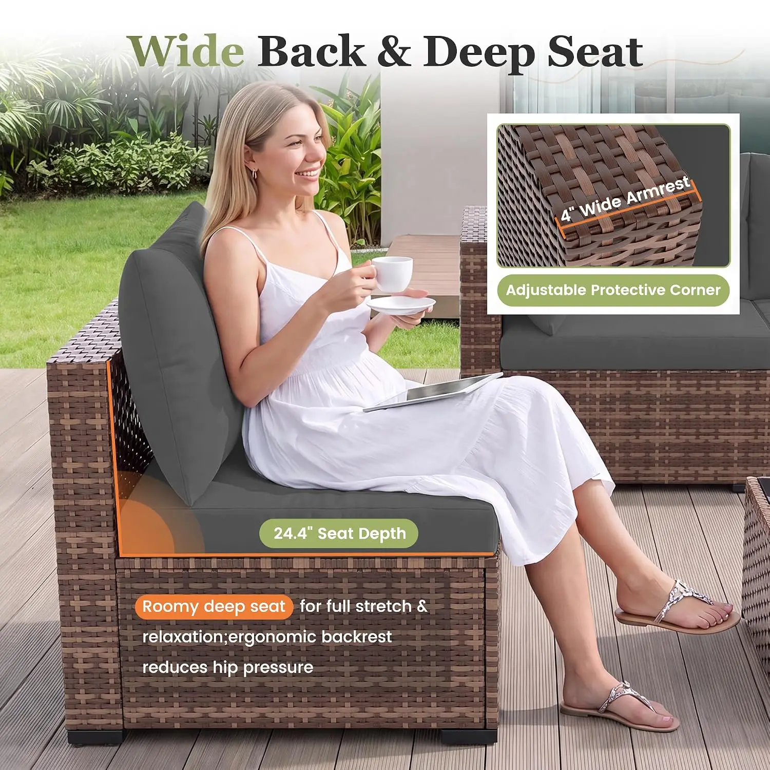 8 Pieces Patio Furniture Set with Fire Pit Table Dark Grey, Customized