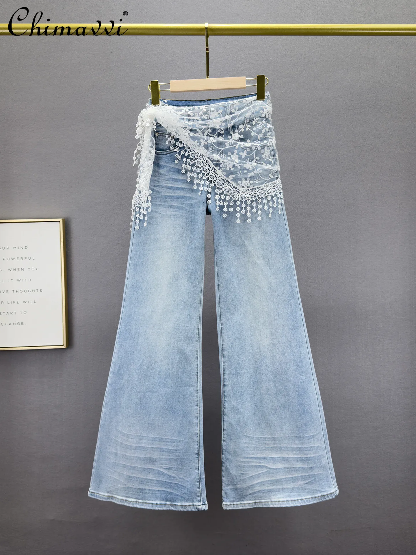 

Wide-leg Denim Flared Pants for Women 2025 Spring New Fashion Stretch High Waist Silm Retro Jeans Elegant Long Pants