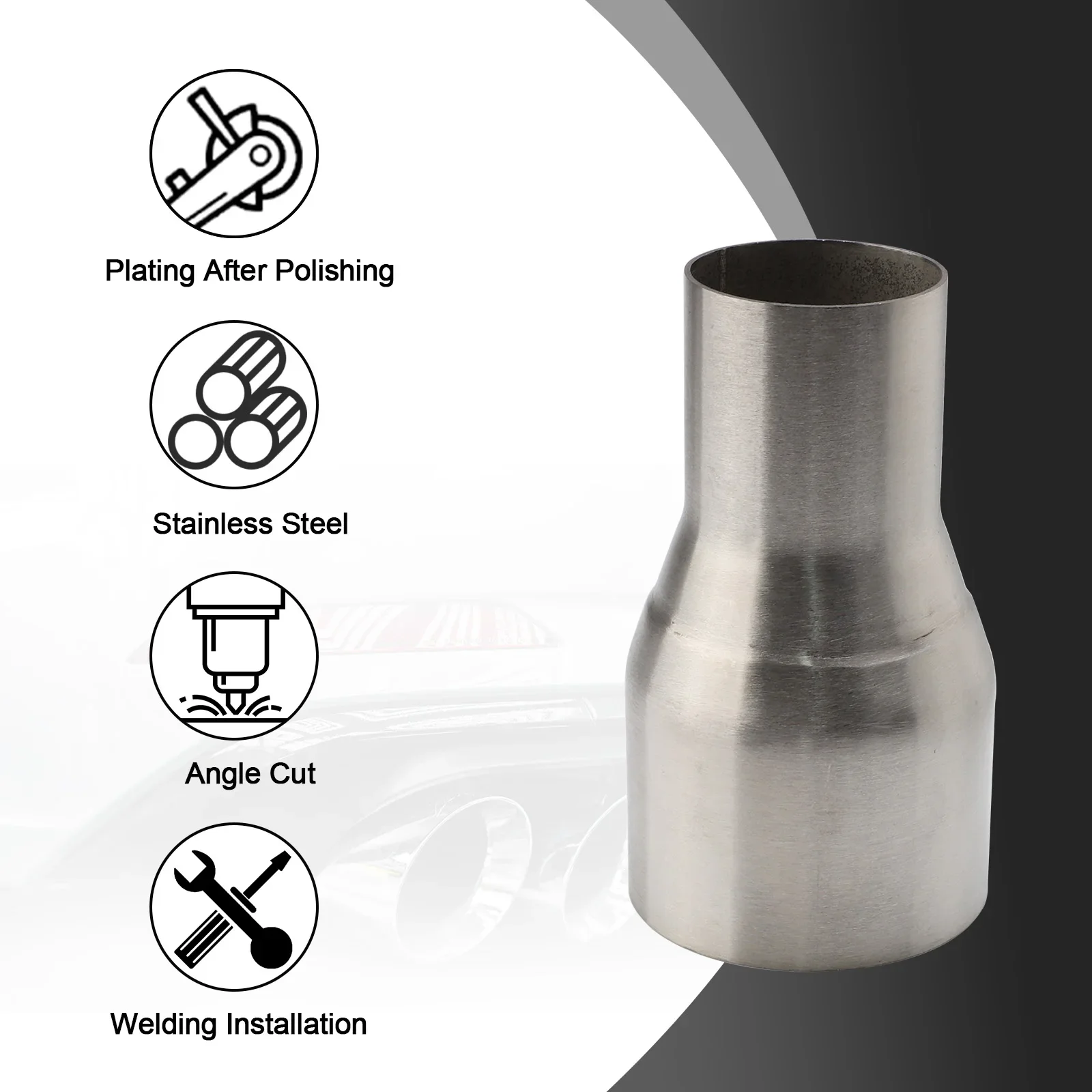 موصل عادم من الفولاذ المقاوم للصدأ ، محول 5 خطوات ، توصيل أنبوب السحب ، OD 51 way-76 way ، 57 inder-76 inder