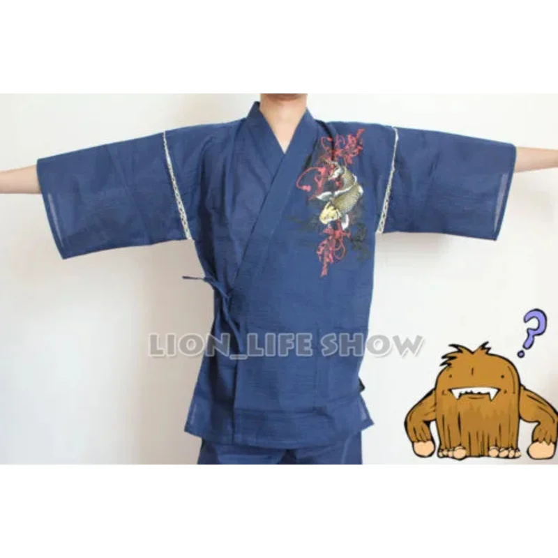 20151123 summer Men Japanese Jinbei Kimono Carp Short Sleeve Pants Sleepwear Pajama Homewear