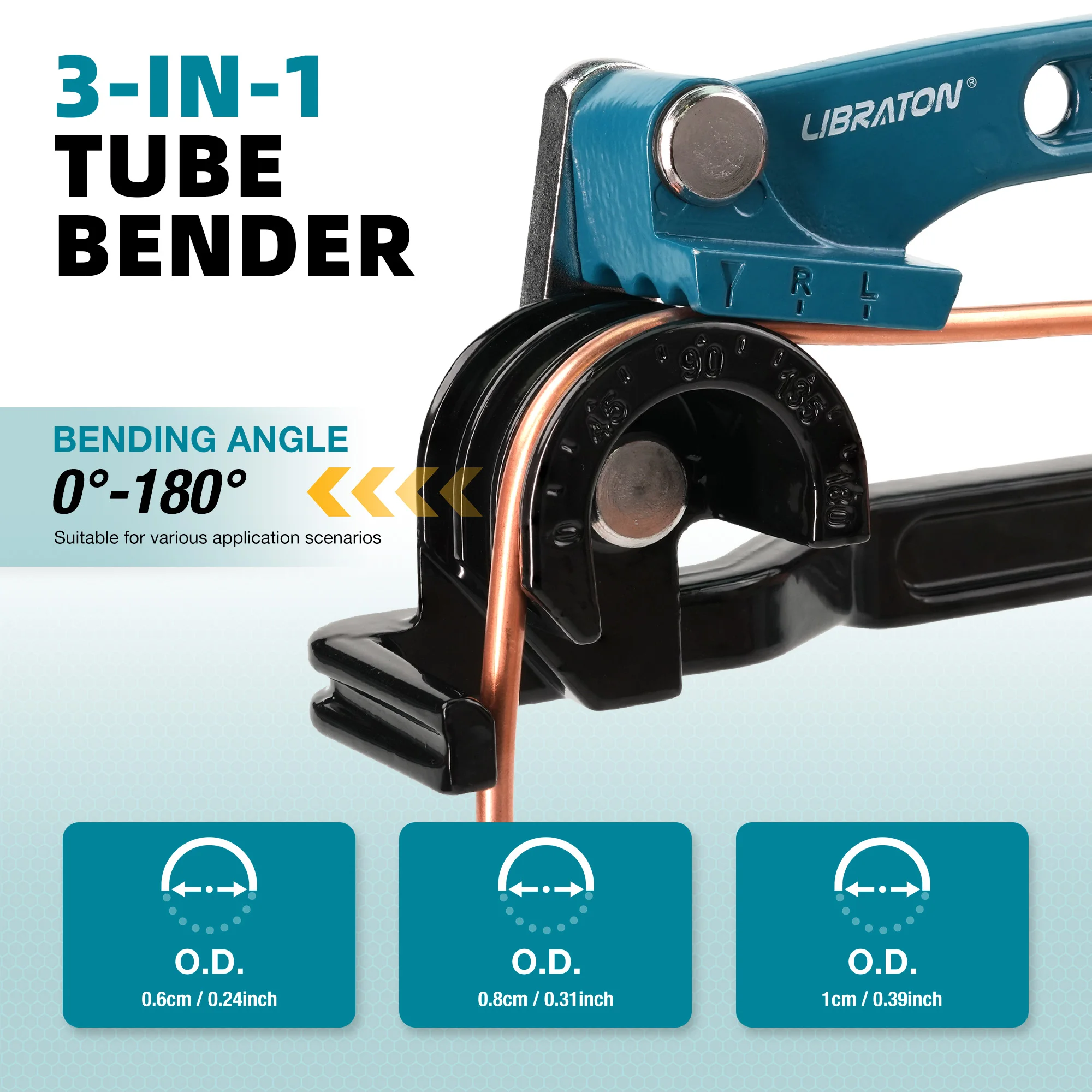 LIBRATON 6mm 8mm 10mm Pipe Bender 180 Degree Manual Tube Bender Copper Bender, Tubing Bender Aluminum and Thin Steel Tube