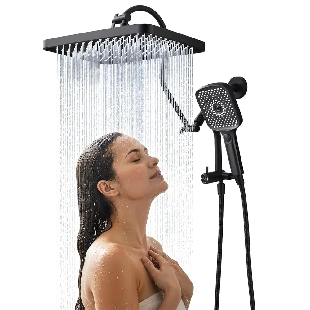 

Allexpresk13 Inch Rainfall Shower Head with Multi-Function Handheld Sprayer Combo, 3-Way Metal Extended Diverter with Holder and