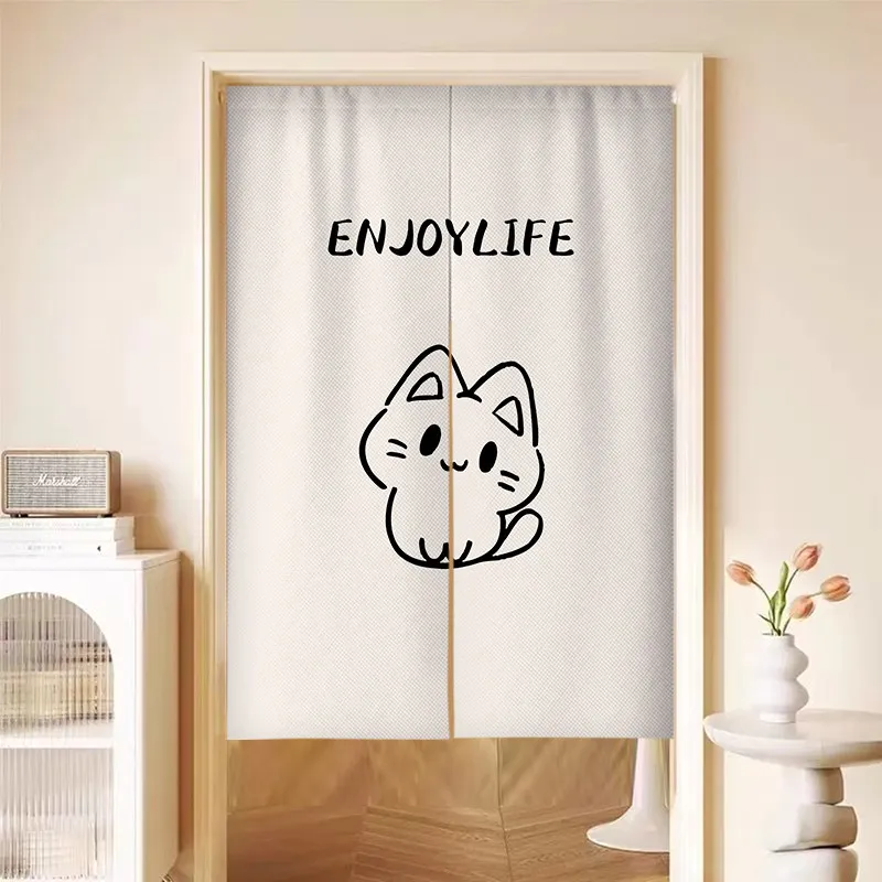 VIKAMA Clover Cat Noren Door Curtain Graffiti Cartoon Print Hanging Curtain Bedroom Door Partition Cute Ins Style Home Decor