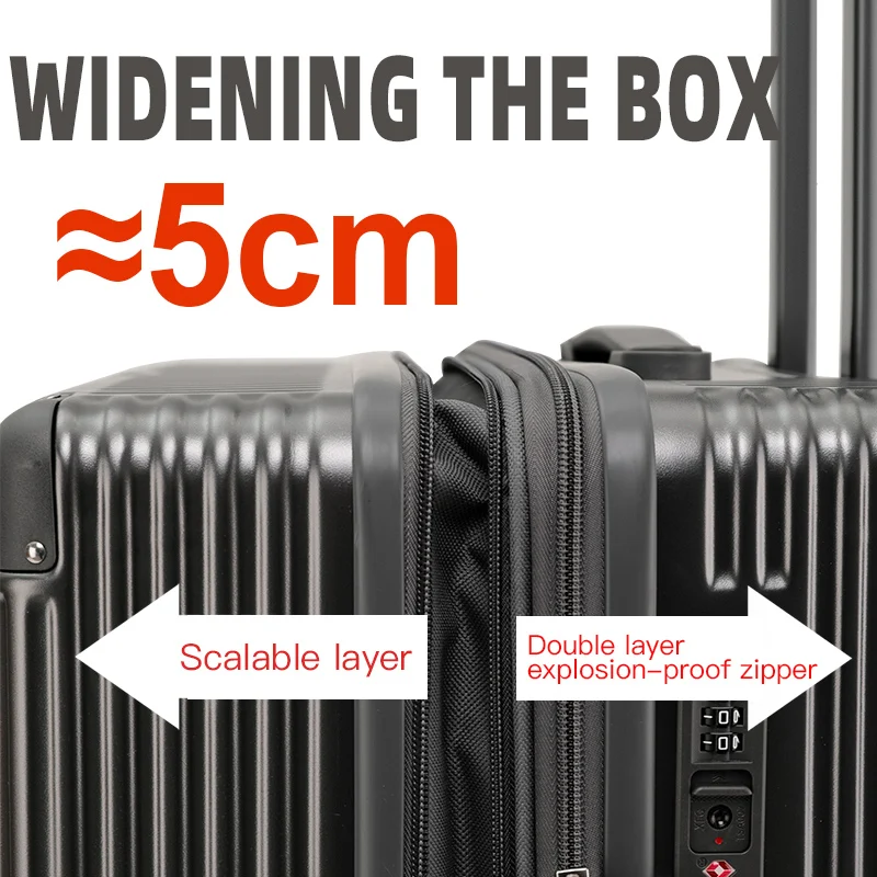 sushimu Suitcase Wide Handle Travel Suitcase Men 20 24 26 Carry-On Luggage Women PC  Trolley Case Can expand capacity