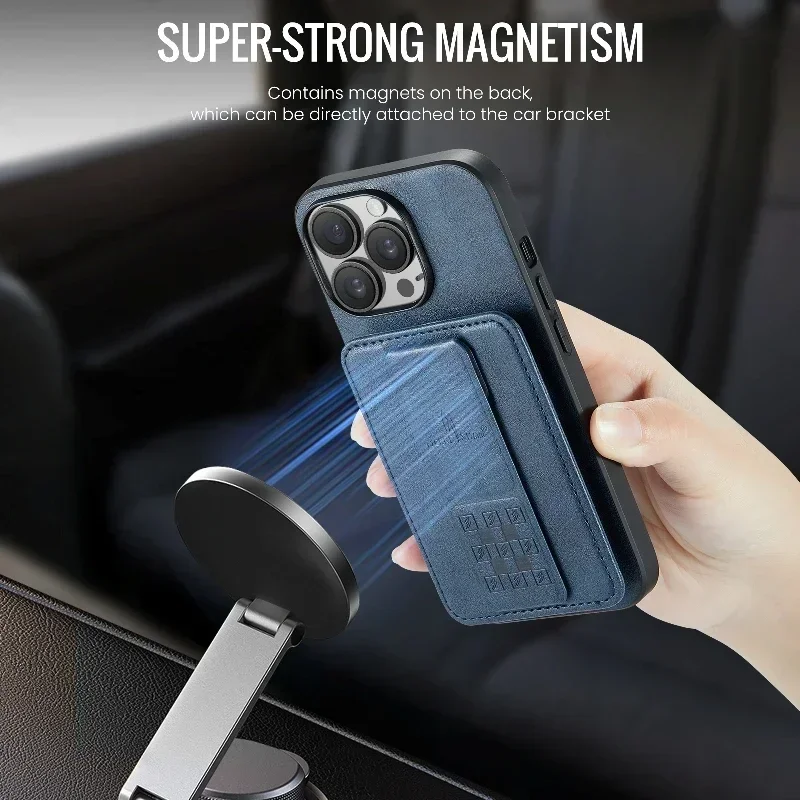 Magnetic Invisible folding Bracket Phone Case for iPhone 16 Pro Max 15 14 Plus 13 12 11 Leather Bag Wallet Card Solt stand Cover