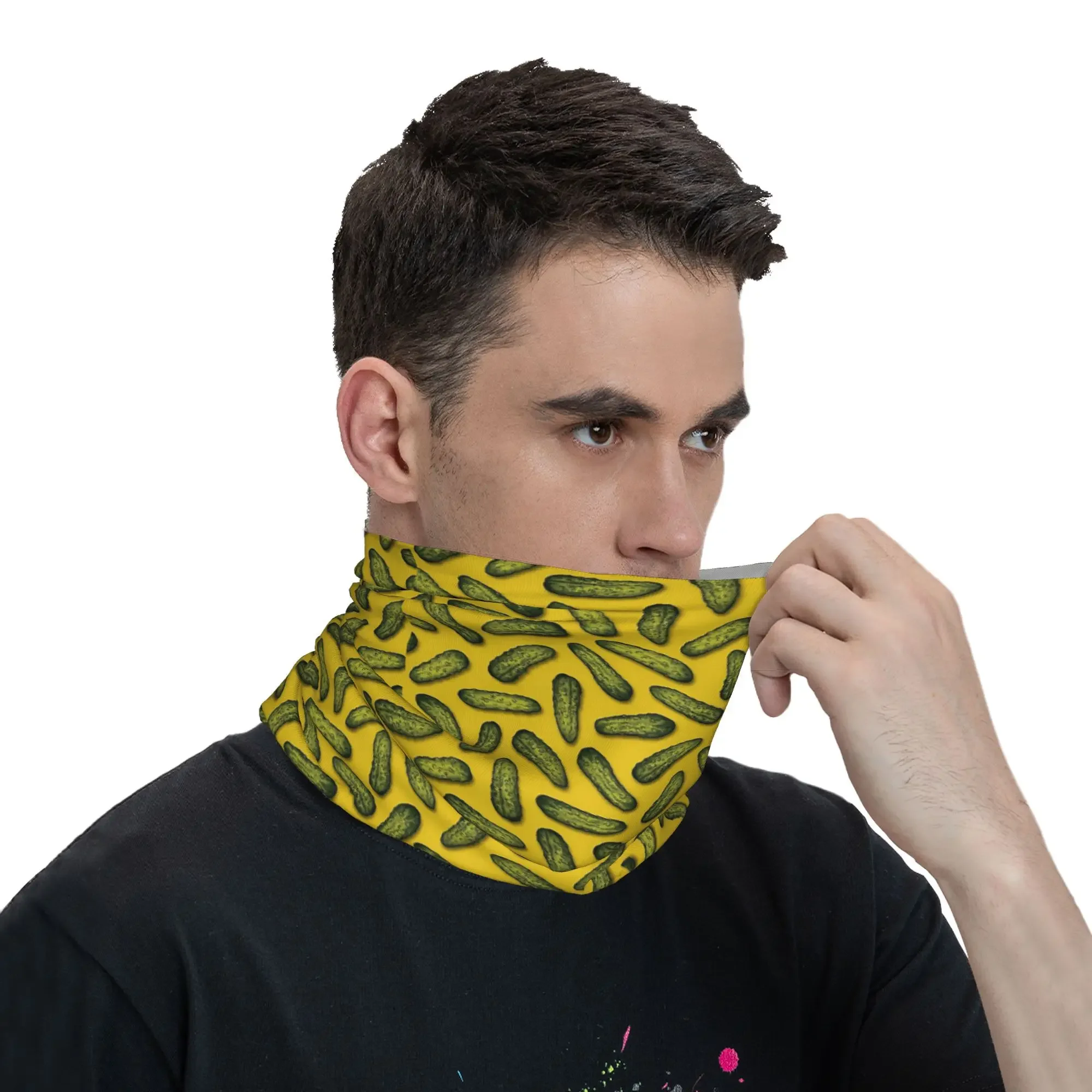 A Plethora Of Pickles - Green & Yellow Gherkin Pattern Bandana Neck Cover Wrap Scarf Multifunction Balaclava Riding