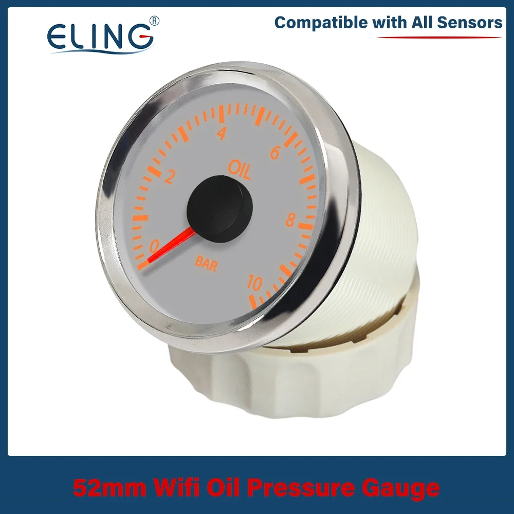 ELING 52mm Programmable 0-10 Bar WiFi Oil Pressure Gauge Compatible with All Types Ranges Ohm Signal Sensor DC 12V 24V for Car