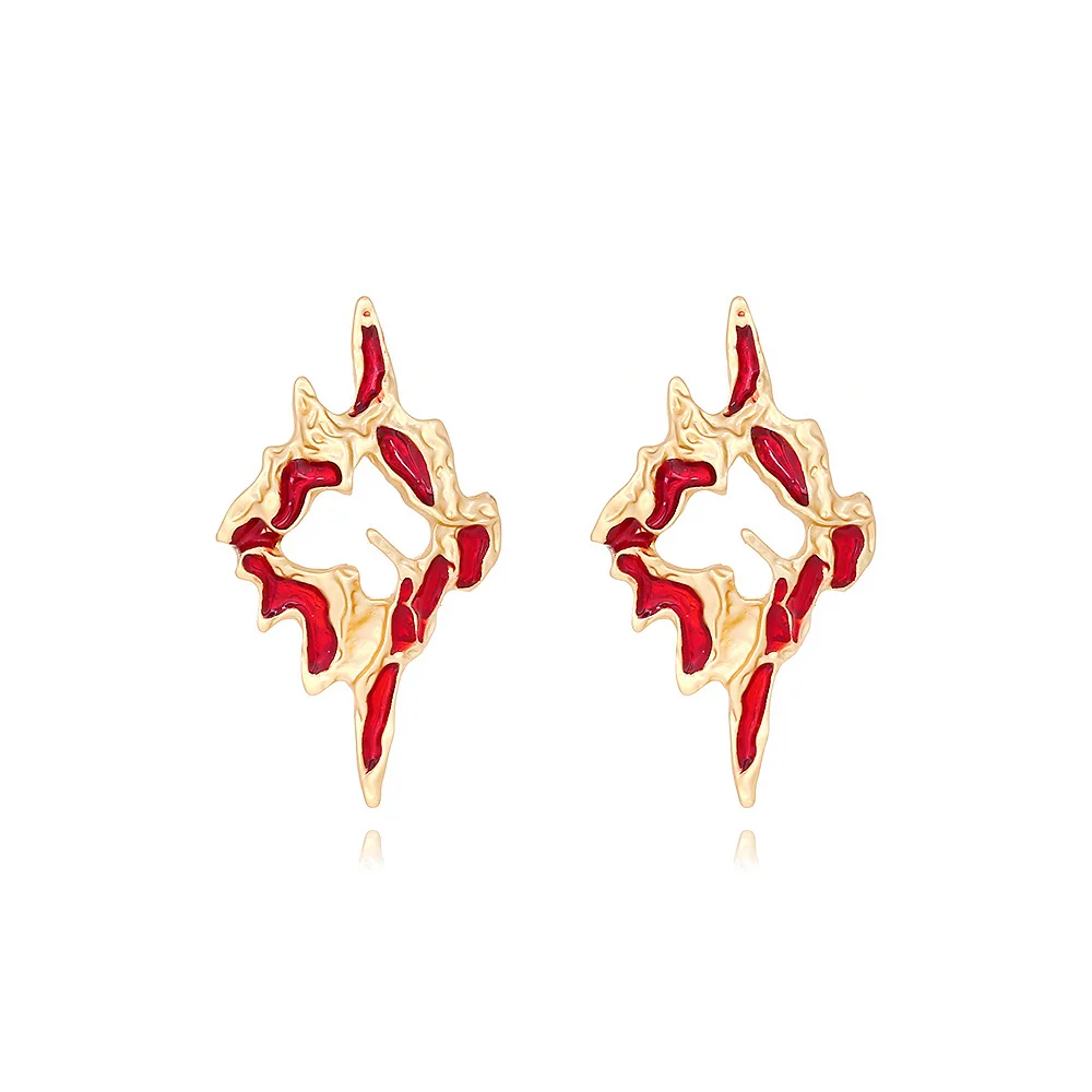Personality trendy cool irregular texture enamel earrings niche design wrinkled alloy dripping oil volcanic lava stud earrings