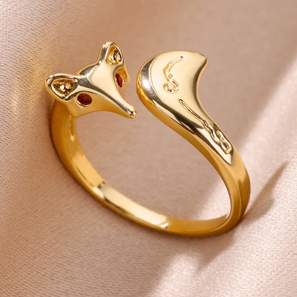 Fashion Animal Fox Rings For Women Stainless Steel Light Luxury Couple Ring Wedding Aesthetic Jewelry Accessories Christmas Gift