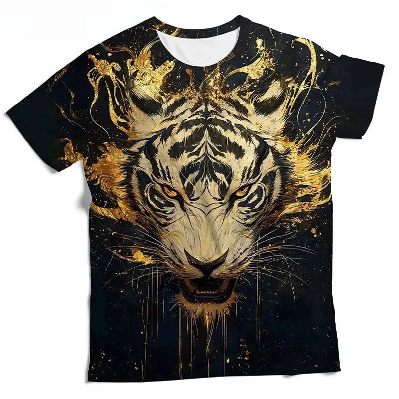 Mens 3D Tiger Printed Short Sleeve Crew Neck T-Shirt Breathable Stretch Casual Fashion Tee Outdoor Party Weekend Wear Tops