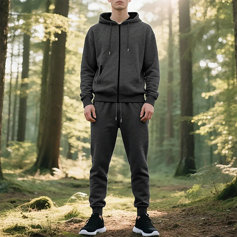 مجموعة سراويل رياضية للرجال من الصوف الثقيل للخريف والشتاء برباط وغطاء للرأس وسحاب وغطاء للرأس #6