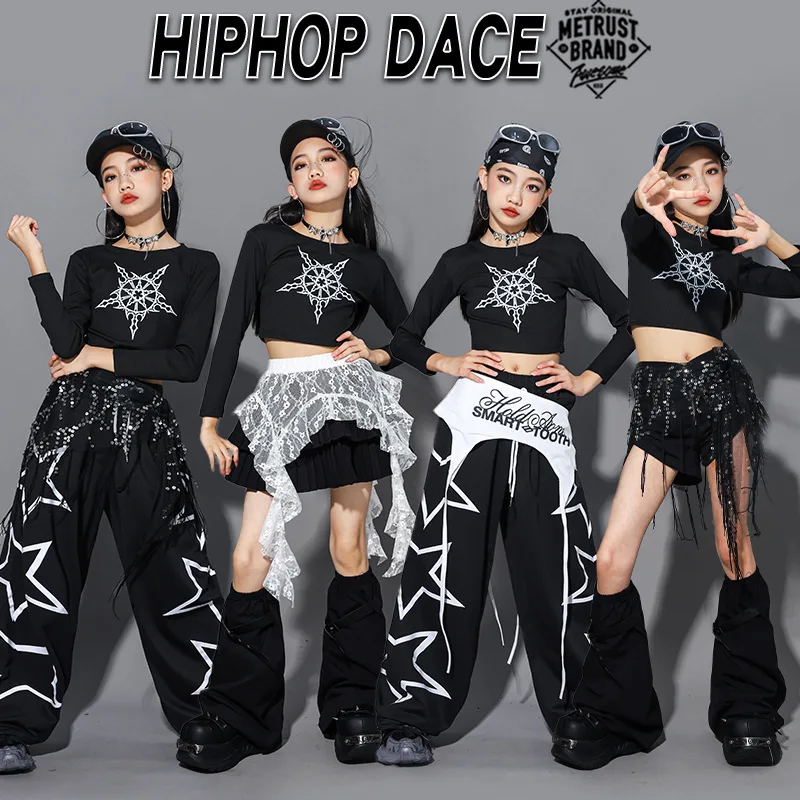 

Children Hip Hop Dance Costumes Girls Black Kpop Outfit Crop Top Shuffle Pants Hip Hop Street Dance Wear Fashion Clothes