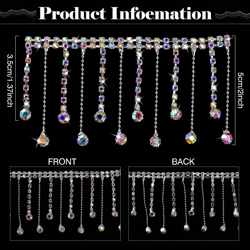Ducrystal 45/90cm Crystal Tassel Claw Chain Sewing/Glue on Clear Rhinestone Decorative Chain Craft Wedding Dress DIY