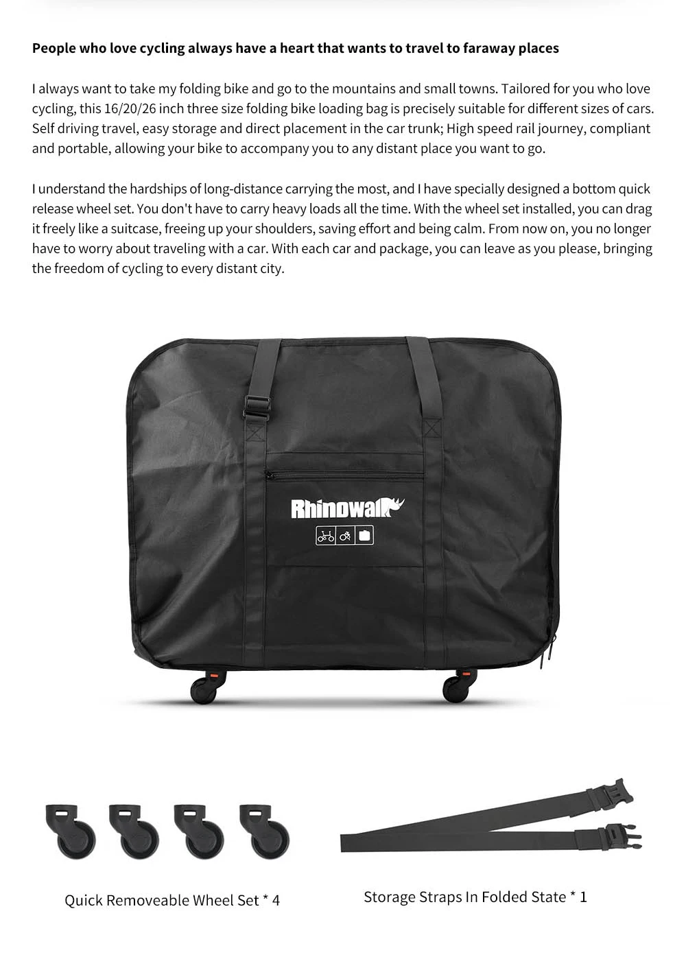 Rhinowalk Faltbare Fahrrad-Aufbewahrungstasche mit Rad für Brompton Dahon Neo – Detail 2