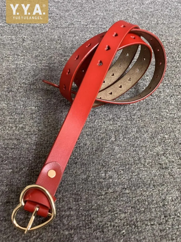 ファッション女性牛床革カジュアルベルト甘いハート型針バックル無地女性ヴィンテージウエストバンドジーンズ用