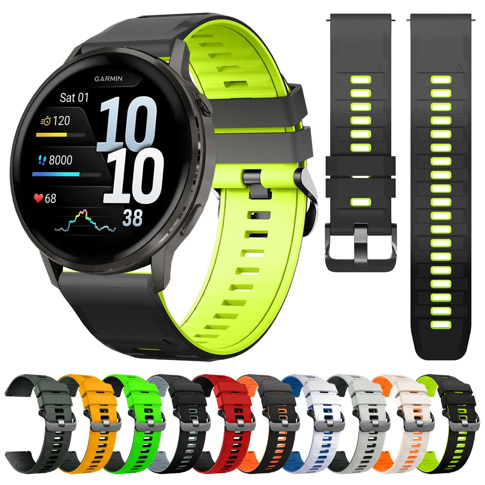 Quick Release 22mm Strap For Garmin Venu 4 3 2 45mm / Forerunner 570 47mm 265 255 Music Two-Tone Silicone Watch Band Bracelet