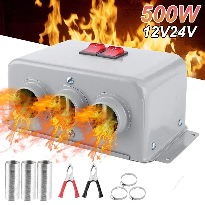 12V 24V Auto-Warmluftgebläse 3-Loch-Lufterhitzer 500W Auto-Heizlüfter Entfroster Entnebelungsgerät Trockner Demister Auto-Zubehör – Detail 1