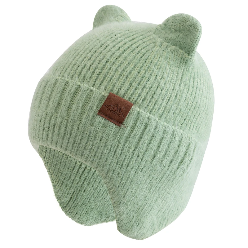 New Women Candy Colors Earflap Beanie Fashion Faux Fur Knitted Hat Lovely With Ear Soft Beanie Hats Female Streetwear Cap