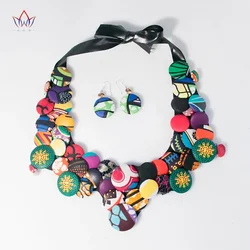 BRW Ankara Earrings And Necklaces Set Ankara Handmade Jewelry Colorful Button Bib Necklce African Necklace And Earrings WYA070