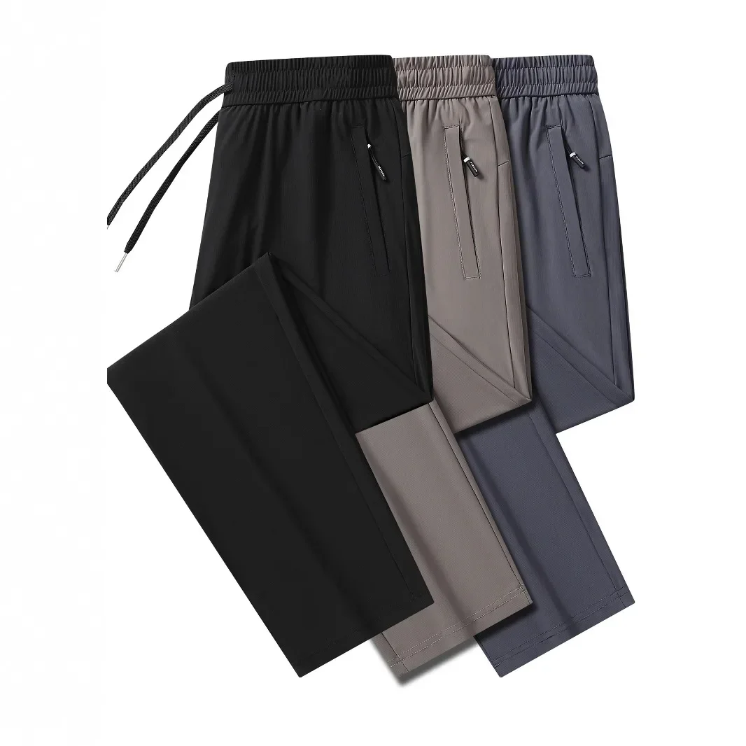 Pantalones deportivos informales de seda de hielo para hombre, pantalones ligeros finos de secado rápido, sueltos, de pierna recta, de verano
