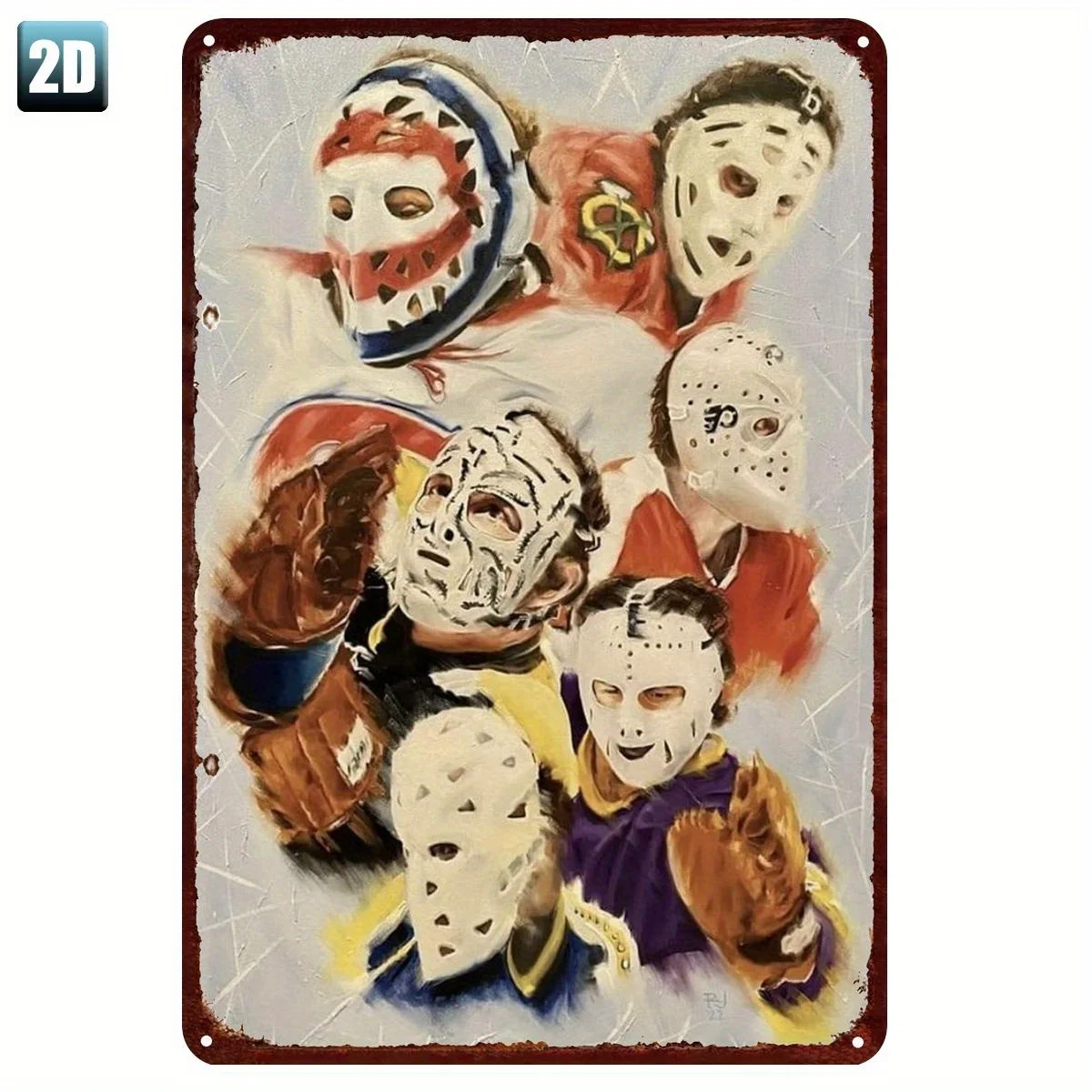 Hockey Goalie Masks Metal Wall Decor - Retro Goalies with Blackhawks, Flyers, Canucks Collectible Memorabilia for Man Cave, Spo