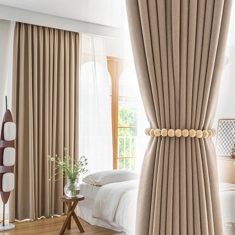 

Italian light luxury full blackout curtains 2023 new living room bedroom high-end cream cashmere cloth 1