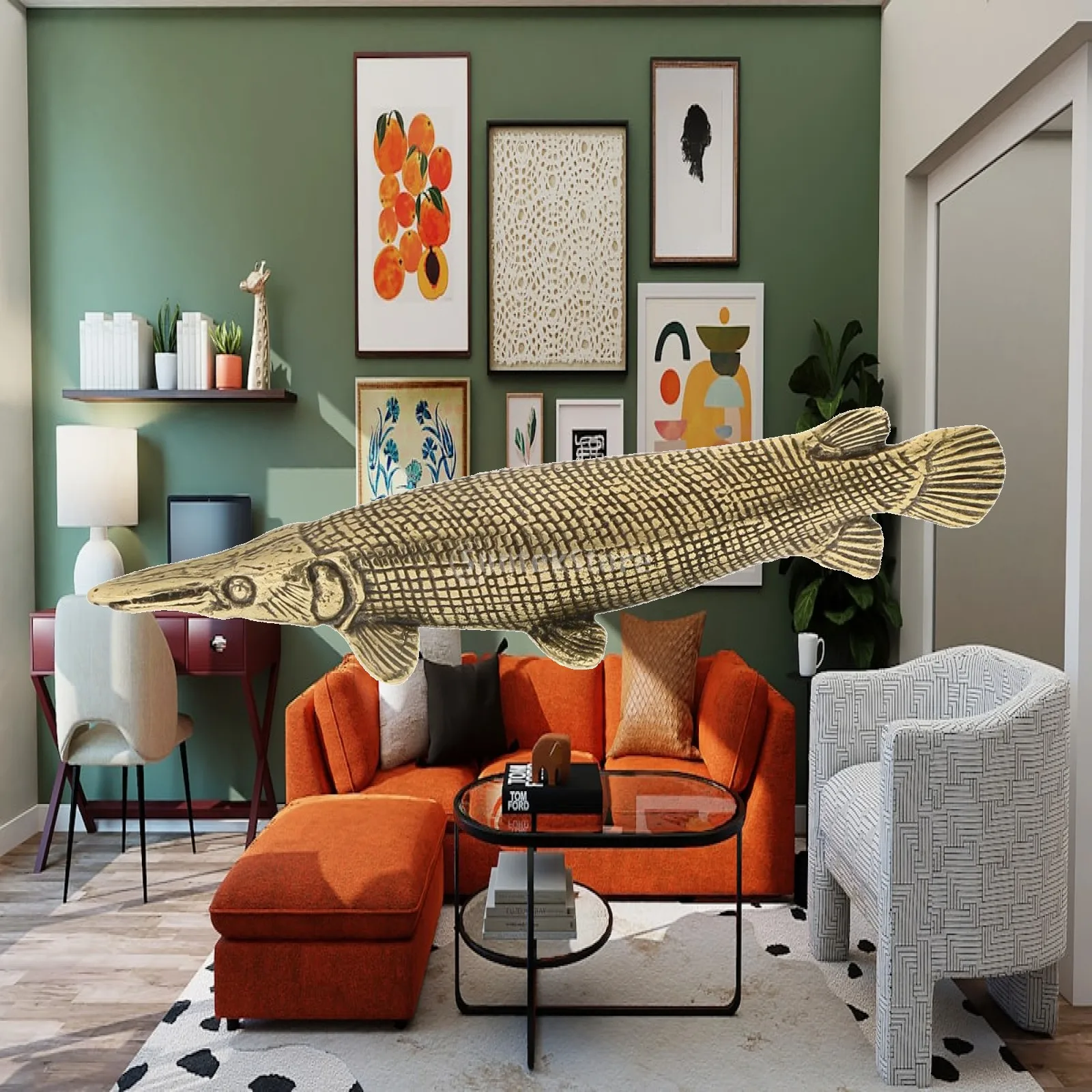 Alligator Gar Sculpture Vintage Gift Ornament Brass Figurine for Tabletop Dining Stand Home Decoration