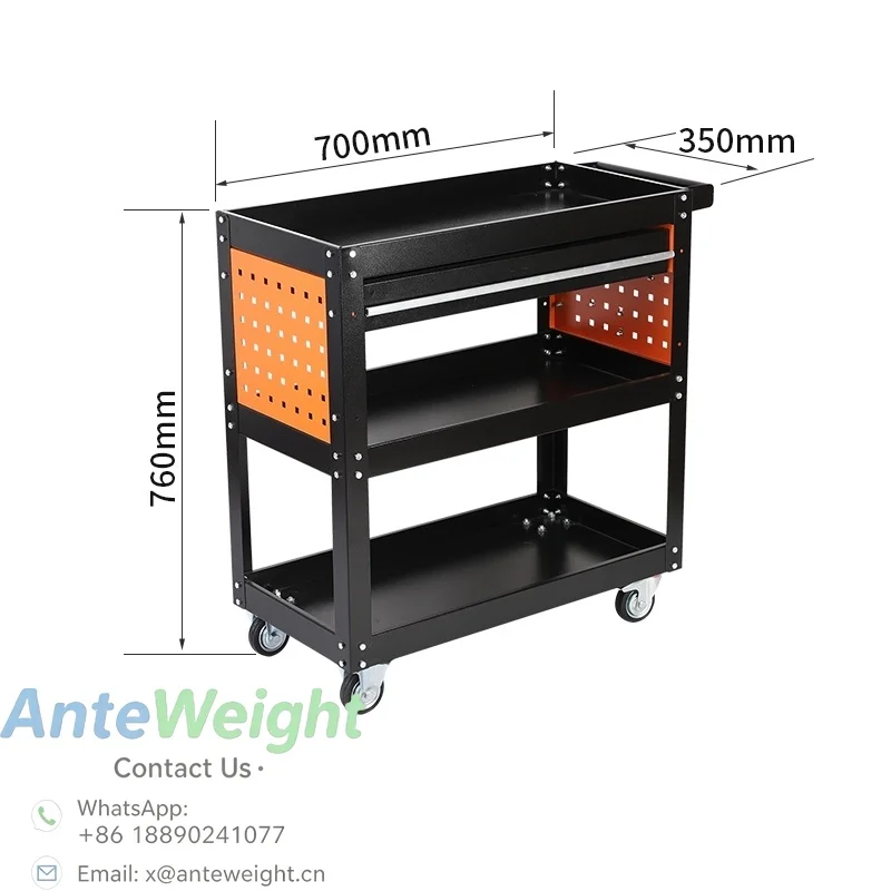 Factory Custom Garage Storage 4 Wheels 3-Tier Mobile Industrial Tool Cabinet Professional Workshop Metal Tool Trolley with Tools