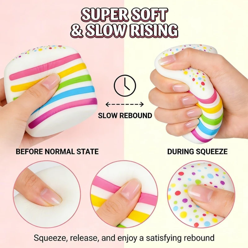 Rainbow Cake Soft Slow Rising Squishy Toy Rainbow Triangle Cake Squeeze Stress Relief Simulation Educational Toy