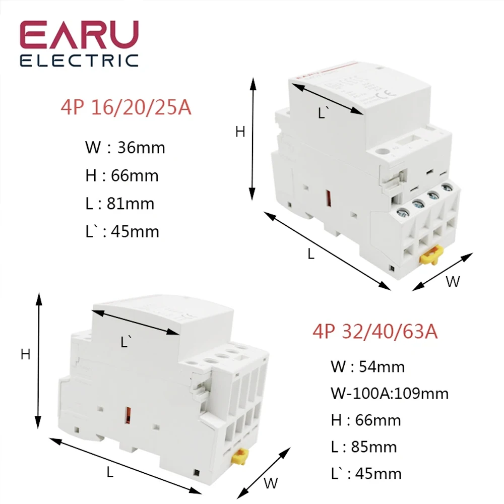 4P 16-100A AC/DC 24V 220V 50/60Hz Din Rail Household AC Modular Contactor Switch Controller 4NO 4NC 2NO 2NC DIY Smart Home Hotel