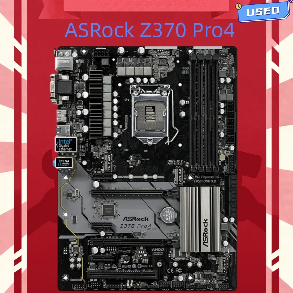 ASRock Z370 Pro4 motherboard, 1151 pin, supports 8/9th generation Intel CPU, dual M.2 interface DDR4 memory, USB3.0