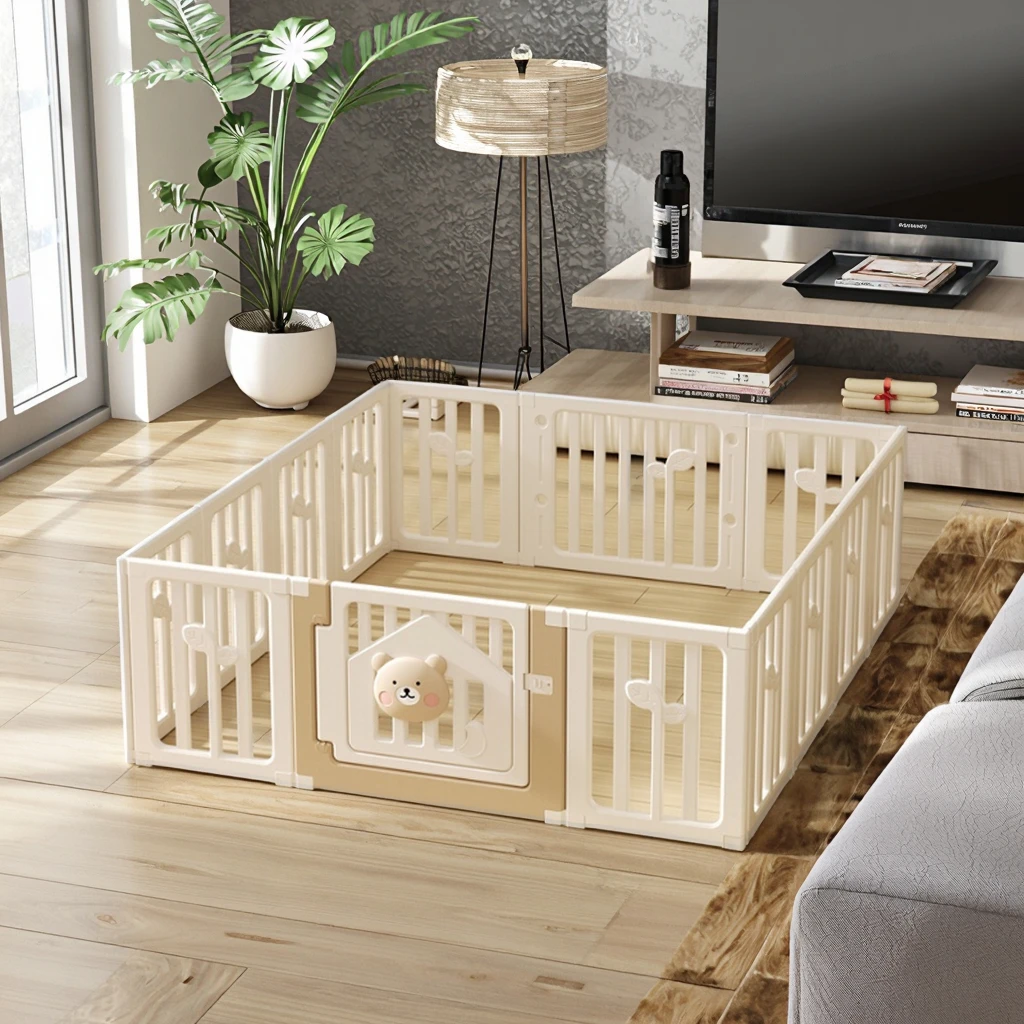 

Folding Indoor Children Playground Play Pen Yard Fence Safety Plastic Playpen With Slide and Swing