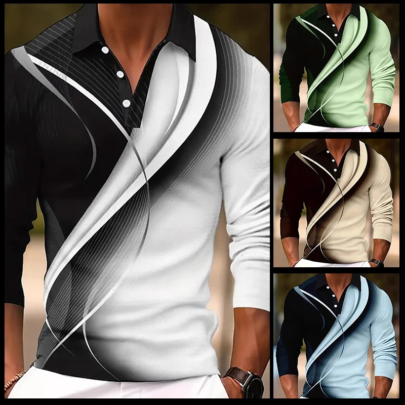 

Мужская одежда Повседневная рубашка поло с длинным рукавом и 3D цифровым принтом Мужская мода Топы-поло на пуговицах с лацканами Мужская спортивная рубашка-поло для гольфа Resilien