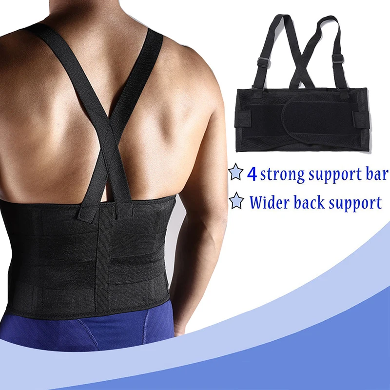 Work Back Brace Lower Back Pain Protection Belt Waist Trainer Lumbar Support Band with Shoulder Straps for Heavy Lifting Safety