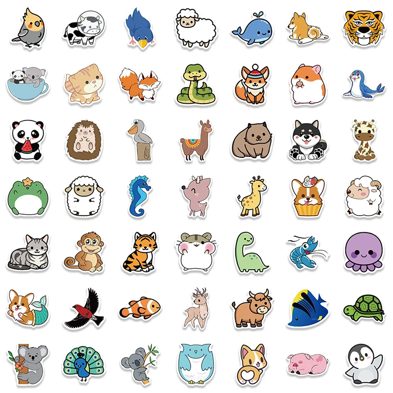 100PCS Mix Cute Anime Animal Stickers Car Motorcycle Travel Luggage Phone Laptop