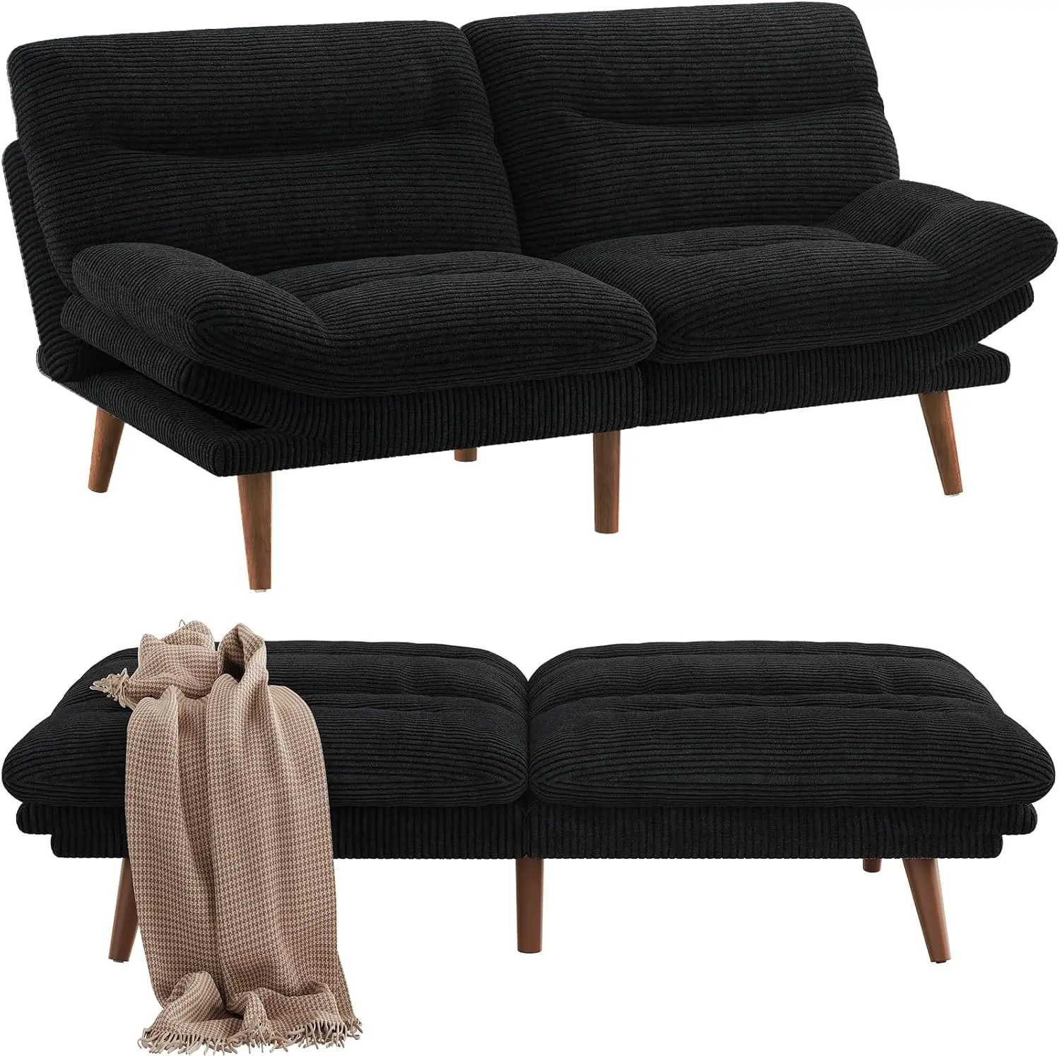 

Futon Sofa Bed, Modern 66" Futon Couch Convertible To Bed & Lounger, Compact Size, Corduroy Loveseat, Durable Construction