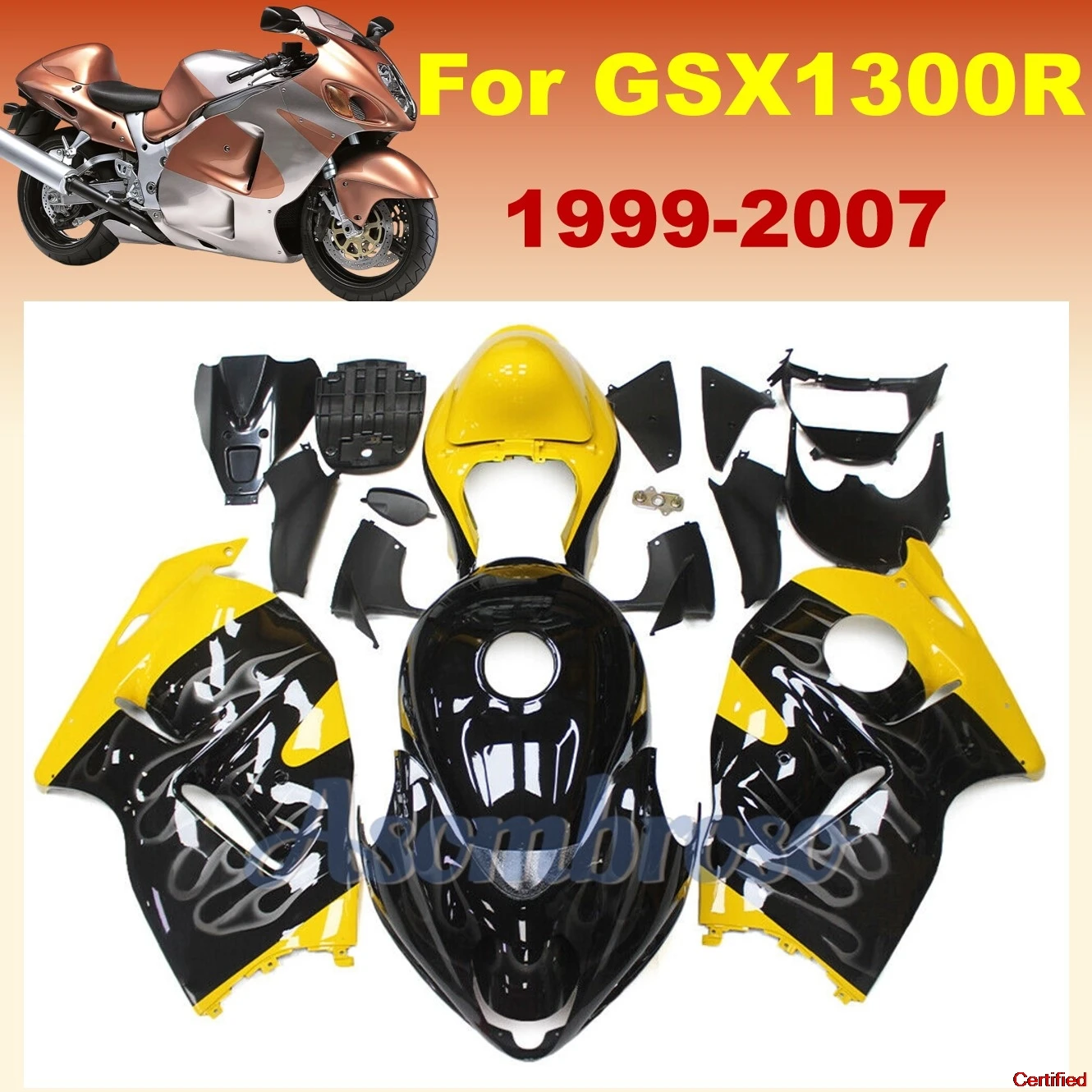 For GSXR1300 1999 2007 2006 Hayabusa 01 02 03 04 05 GSX1300R Yellow Black Bodywork Set ABS Plastic Fairing Kit