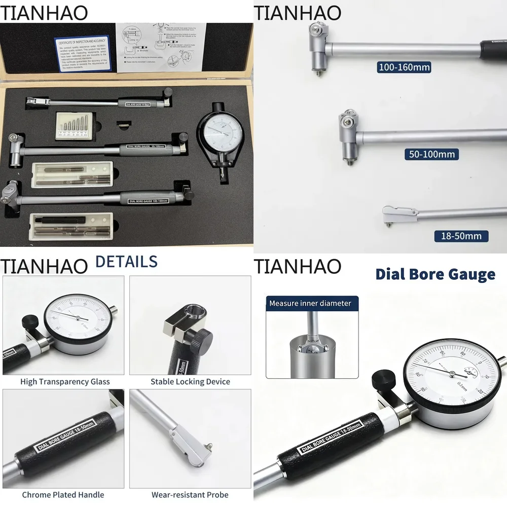 High Precision Inside Micrometer Set 3 Pieces 18 to 160 mm Bore Gauge Kit for Cylinder Measurement Wholesale