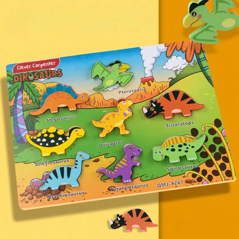 Dinosaur Wooden Puzzle Wooden Animal Puzzle Montessori Educational Preschool Toys Gifts For Colors & Shapes Cognition Skill