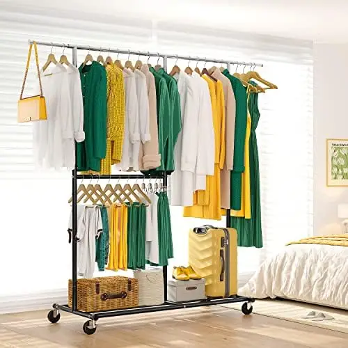 

Heavy Duty Loads 410 LBS Clothing Rack with Wheels Rolling Clothes Racks for Hanging Clothes Adjustable & Portable Commerci Bra