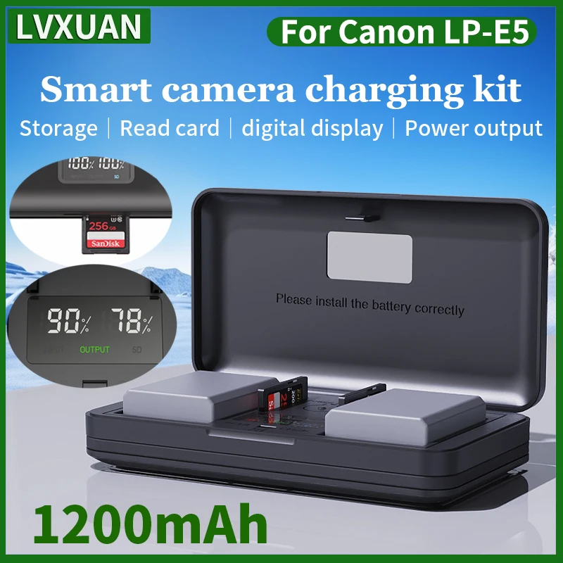 LVXUAN LP-E5 battery,digital charger with card reading function,for Canon 1000D 500D Kiss X3 X2 F Rebel XS XSi Rebel T1i cameras