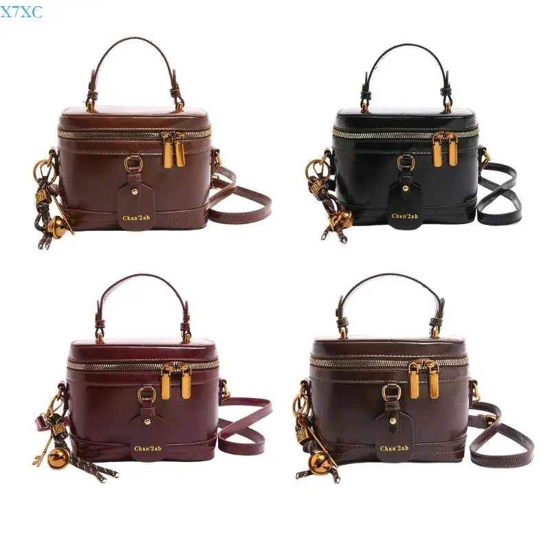 X7XC حقيبة دلو نسائية ريترو حقيبة يد أنيقة حقيبة كتف جلدية #1
