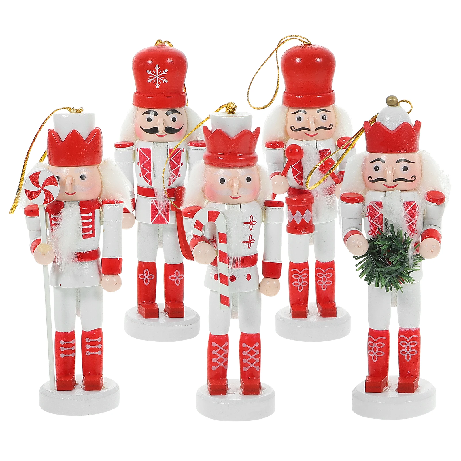 

5pcs Nutcracker Soldier Ornament 13CM Golden White Wood Christmas Decor Gifts Home Car Office DIY Craft Hanging Charm Festival