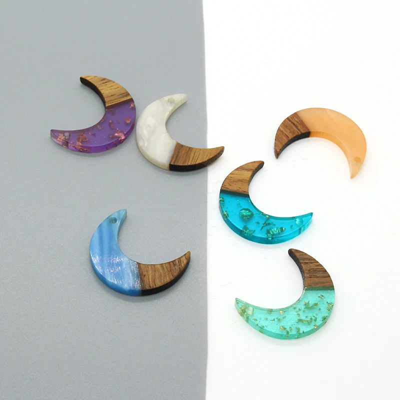 2/4/6pcs Transparent Splicing Wood Resin Moon Charms Fashion Crescent Moon Pendants For Earring Necklace Keychains Jewelry Make