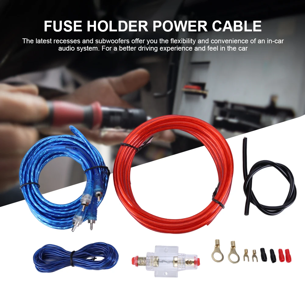 Holder Power Cable 2000W RCA Power Cable Kit 8GA Subwoofer Speaker Line Audio Speakers Wiring Kit for Car Modification