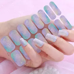 16Tips Full Cover Nail Stickers Sparkling Starry Sky Nail Polish Stickers Long-Lasting Self Adhesive DIY Manicure Decoration