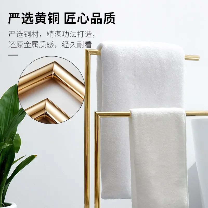 Solid Brass Towel Rack Gold Marble Bathroom Storage Floor Standing Vertical Hanger for Bathtub Area Luxury Home Decor